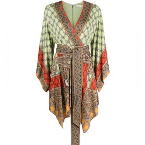 NWT Alice & Olivia Haveri Kimono Belted Mini Dress In Multi, Size 6